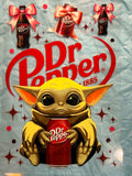 Cartoon Disney baby Yoda Dr Pepper